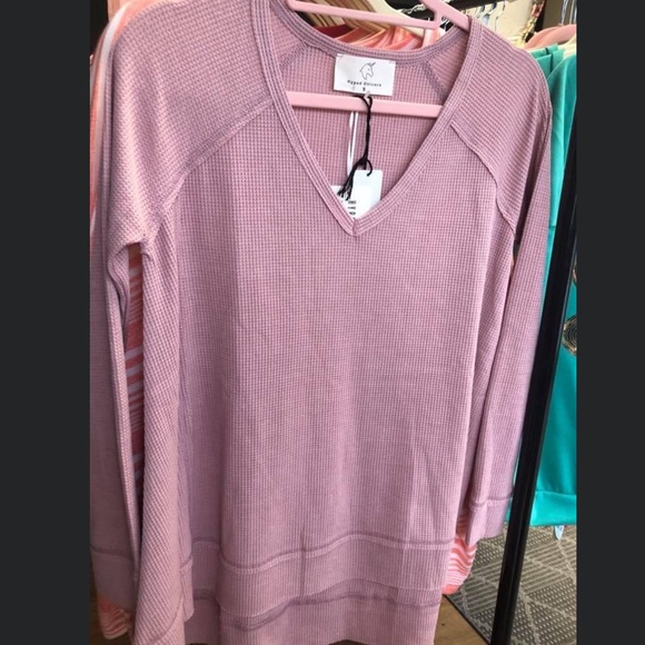 Blush Waffle Raw Edge Cut Slouchy Tunic Top! - Picture 3 of 15